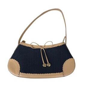 Lovecat Paris Y2K Leather Shoulder Bag 2 Tone Bow Scalloped Black Tan 90s 1990